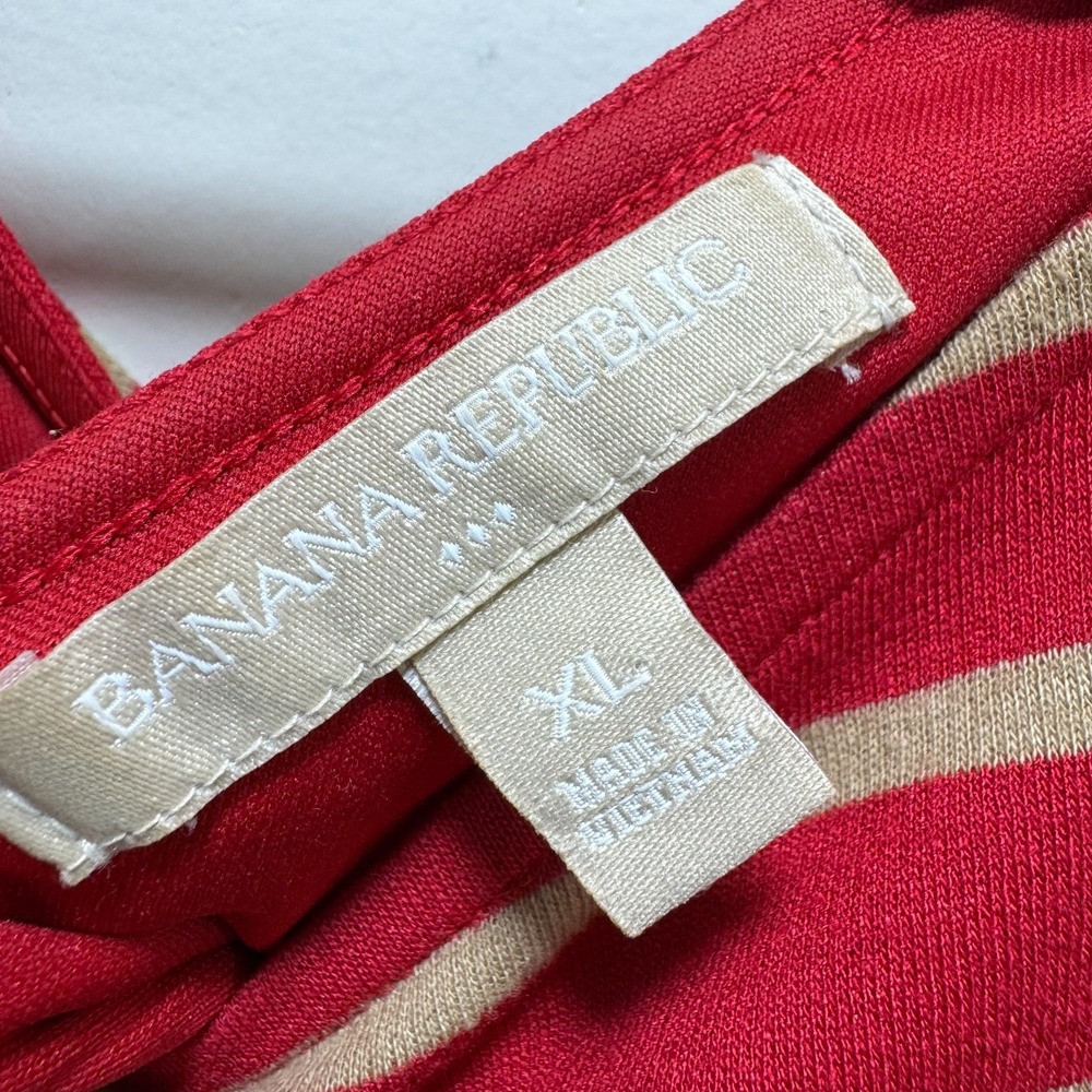 Banana Republic Nautical Beachy Preppy Stretchy Belted Striped Midi Dress XL Red - Picture 4 of 9